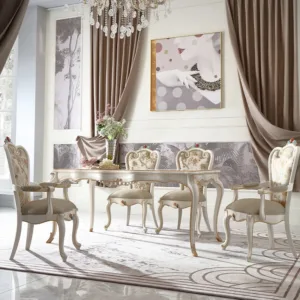 !@Heavy Duty Dining Furniture Luxury Royal Solid Wood Dinning Table Sets White MDF Top Wooden Dinning Table Set