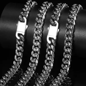 Stainless Steel Cuban Link Chain Necklace for Men Minimalist Hip Hop Silver Waterproof Neck Jewelry Unisex Streetwear Punk Party