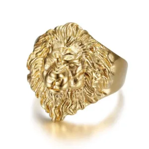 Men's Lion Head Ring 26mm Chunky Gold Color Titanium Stainless Steel Big Large Animal Rings for Man Punk Jewellery Dropshipping
