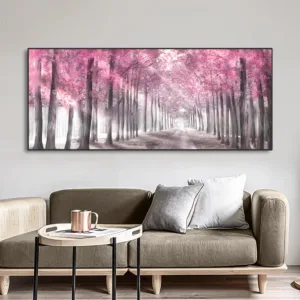 Scandinavian Light Shadow Pink Trees Canvas Painting Poster Landscape Forest Path Wall Art Pictures for Bedroom Home Decor