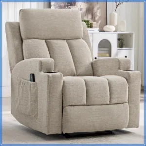 Manual Recliner Chair Massage Heat, 150° Recline, Cup Holders, Side Pocket, Beige