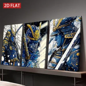 3 Counts Wooden Framed Canvas Painting, Japanese Samurai Snow Scene Art Print, Modern Decoration, Decor for Living Room Office