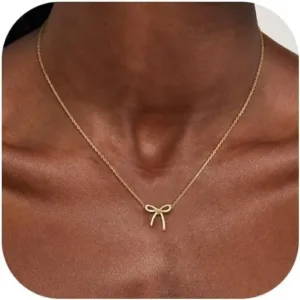 Gold Necklace for Women Bow Necklace Gold Silver Plated Necklace Cute Bow Pendant Choker Chain Necklaces for Women Jewelry Gift
