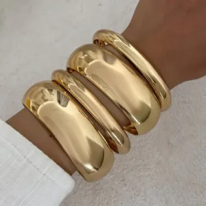 Ingemark Punk Glossy Metal Round Chunky Bangles for Women New Trend Hip Hop Gold Color Geometric Bracelet Set Grunge Jewelry Men