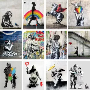 Banksy Street Graffiti Pop Art Canvas Wall Art Poster Fancy Wall Paintings Prints Picture for Living Room Bar Decorative