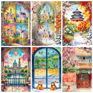 Palace Castle Landscape Digital Oil Painting By Numbers on Canvas Home Decor for Living Room Handmade DIY Gift