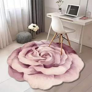 VIKAMA Gradient Rose Embroidered Rug Durable, Machine-Washable Soft Floor Mat French-Inspired Luxury Home Decor