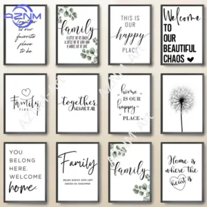 1pc Happy Family Quote Wall Art Black White Poster Love Heart Prints Nordic Minimalist Picture Canvas Painting for Living Room