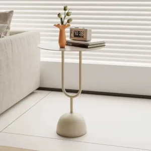 Metal Coffe Table Small End Table Round Side Table Modern Coffee Drink Cocktail Table Accent Pedestal Tables for Living Room
