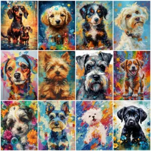DIY Coloring By Numbers Dog Digital Oil Painting Animal Puppy Paint By Number Kits Picture Artcraft On Canvas Handpainted Gift