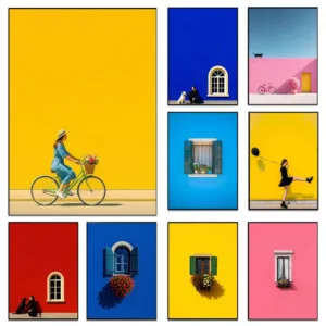 Colorful Minimalist City Landscape Canvas Painting Wall Art Aesthetic Bright Color Building Poster Print For Living Room Decor