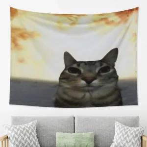Aesthetic Cat Portrait Tapestry Wall Hanging Polyester Fabric Print Bohemian Boho Decor Minimalist Animal Art Room Decor Gift Po