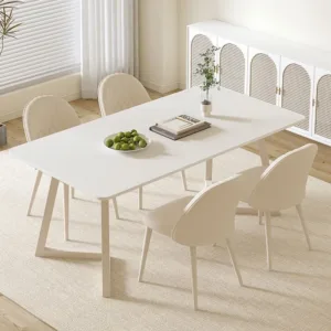 Sintered Stone Dining Table Chair Set Cream INS Minimalist Pure White Rectangular Premium Office Table for Small Space Home