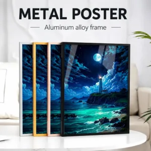 Lighthouse Fantasy Beach Framed Aluminum Metal Poster Customized Photo Epic Style Wall Art For Bedroom And Study Birthday Gift