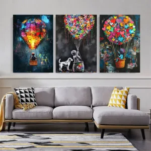 Banksy Balloon Canvas Wall Art, Colorful Heart Graffiti Art, Urban Street Style Canvas Prints, for Living Room Home Decoration