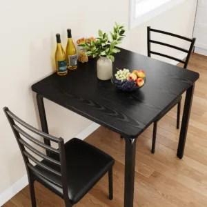 3-Piece Modern Square Dining Table Set for 2 Space-Saving Table & Chairs – Sturdy Metal Frame for Small Apartments, Kitchens or Breakfast Nooks