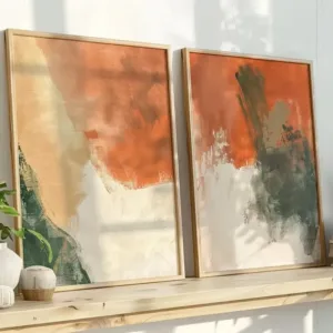 2pcs Modern Minimalist Abstract Art Posters Terracotta Olive and Beige Art Canvas Poster Prints for Home Living Room Decoration