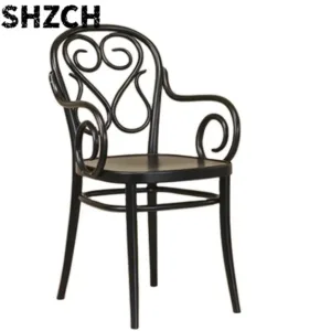 Custom Classic Coffee Wood Armchair With Rattan For Home Or Cafe