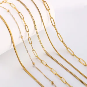 5Pcs/Lot Stainless Steel Bead Rope Link/Cuban/Paperclip Links Snake Chain Necklace Diy Women Jewelry 18K Gold Color Neck Chains