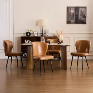 4-Piece Upholstered Leatherette Dining Chairs with Cushioned Seats, Brown