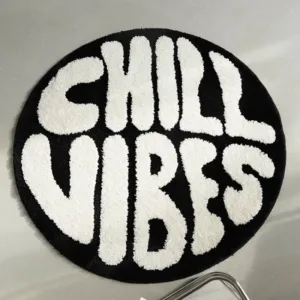 Black White Letter Bedroom Decor Round Carpet Floor Mat Modern Style Carpets for Living Room Ins Style Retro Bedside Mat Rug