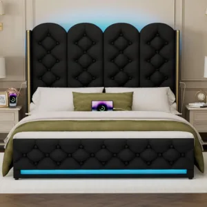 Upholstered Queen Size Platform Bed Frame with 58