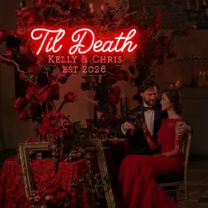 Personalized Couple Neon Sign, Til Death Gothic Wedding LED Light with Custom Names and Date Decor Sign