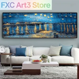 Frameless Scandinavian Minimalist Wall Art Van Gogh Painting "Starry Night" HD Canvas Poster Prints Home Bedroom Living Room Dec