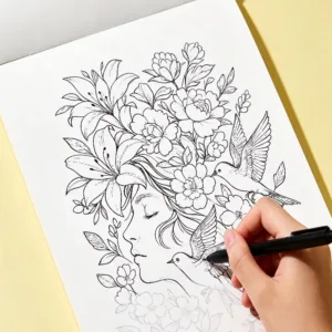 An Adult Decompression and Meditation Hand Drawn Coloring Book, Flower/portrait/castle/food and Other Themes, Fine Line Drawing