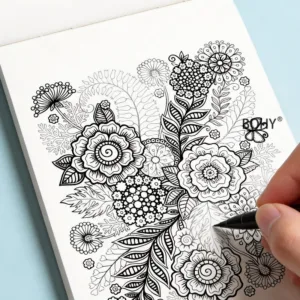 1 Adult Decompression Meditation Coloring and Line Drawing Graffiti Picture Book, Themes As Roses/sunflowers/mandalas, 24 Pages