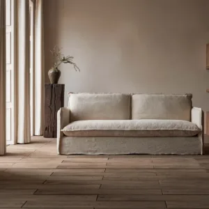 Wabi Sabi style linen fabric straight row sofa, removable washable and washable set, living room double triple seat floor sofa