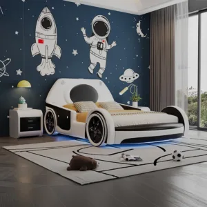 For LED Lights Storage Kids Bed Full Size Luxury Headboard Frame Children Car Beds Modern Design Cama De Casal Bedroom Furniture