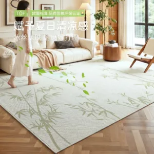 Cream Style Carpets for Living Room Small Fresh Green Leaves Bedroom Decor Carpet Lounge Flowers Rug Home Anti-slip Floor Mat