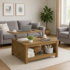 Vintage 31.5" Farmhouse Lift Top Coffee Table with Storage, Square Wood Table for Living and Meeting Rooms