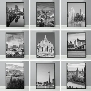 1pc frameless canvas painting Retro Classic Black and White World Famous City Scenery Poster Canvas Art Painting Printing Home R