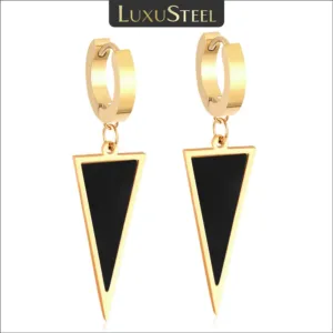 LUXUSTEEL Punk Style Geometric Triangle Black Oil Drop Earrings Women's Men's Stainless Steel Drop Earrings Fashionable Design