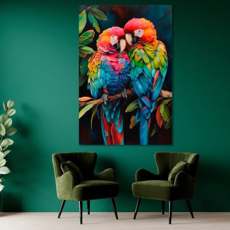 Tropical Plant Animals Pink Flamingo Exotic Bird Colorful Parrot Macaw Poster Canvas Painting Wall Art Pictures Home Room Decor