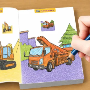 48-Page Kids Vehicle Coloring Workbook Road Roller Crane Dump Truck Line Drawing Toddler Creative Painting Practice Book