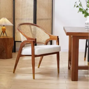Nordic Modern Simplicity Solid Wood Rattan Leisure Dining Chair Cafe Restaurant Soft Bag Armchair Single