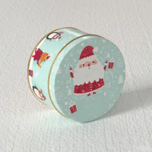 Round Candy Tin Holiday-Themed Cartoon Elk Tin Christmas Tinplate Box Vibrant Santa Claus Storage Box For Candy Storage Tea Gift