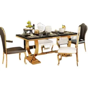 Contemporary Luxury Modern Design Dining Room Set Marble Dining Table with 4 Metal Chairs for Home Hotel Farmhouse Villa Use