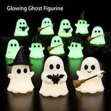 Halloween Luminous Mini Ghost Statue Soft Glow In Dark Ornament Cute Spooky Table Decor for Baking Topper Handcraft Holiday