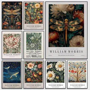 William Morris Flower Animals Wall Art Print Canvas Vintage Country Lover Gift for Dark Academia Mid Century Botanical Poster