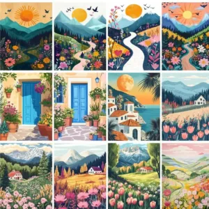 GATYZTORY Mountain Painting By Numbers On Canvas Landscape Arts Crafts Farm Oil Painting Flower House Decor For Home Decor