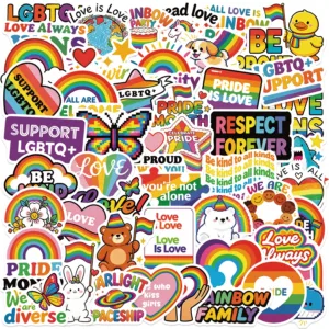 50pcs Pride Month Stickers For Journal Laptop Water Cup Book Luggage Table Helmet Skateboard Guitar Packing Label Party Sticker