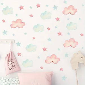 1pc Cartoon Colorful Cloud Star Princess Wall Stickers Kids Room Girls Room Children Bedroom Living Room Decoration Wall Decals
