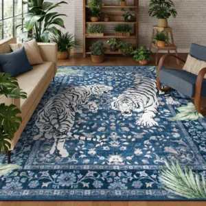 Living Room Carpet Machine Washable Non-Slip Floor Mat Vintage Tiger Pattern Rug Bedside Mats Large Area Home Decoration Rugs