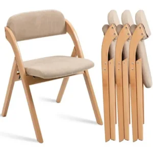 HOMEFUN Folding Chairs with Cushion Padded Foldable Chiars 4 Pack | Wooden Dining Fold Seat with Removable Cover Extra