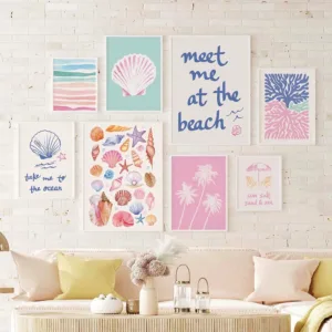 Coastal Gallery Wall Art Poster Summer Art Prints Posters Girly Wall Art Trendy Beach House Decor Bedroom Living Room Decor