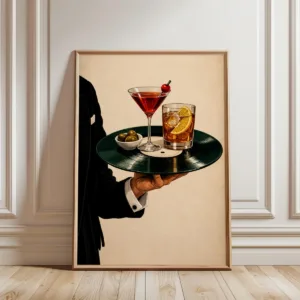 Vintage Vinyl Cocktail Tray Canvas Print Poster Retro Mid-Century Minimalism Art Prints Kitchen Bar Wall Art Home Decor Poste